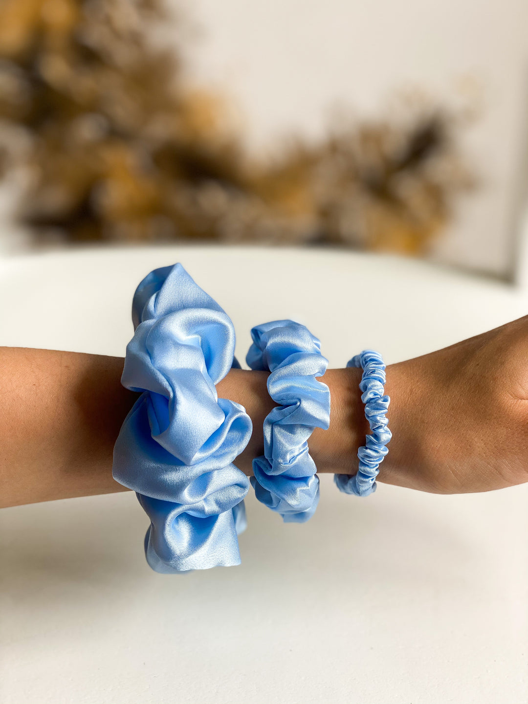 silk hair tie, zīda matu gumija , zīda gumija , kaleja silks, kaleja store, set, mulberry silk, trio, blue, zilas